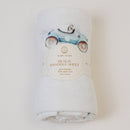 Organic Cotton Baby Swaddle | Car Design & Striped | Blue & White | 120 x 120 cm | Set of 2.