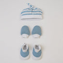 Newborn Baby Gifts | Bib & Burp Cloths | Baby Swaddle | Cap Mittens Booties Set | Blue & White | Set of 6.