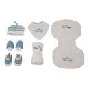 Newborn Baby Gifts | Bib & Burp Cloths | Baby Swaddle | Cap Mittens Booties Set | Blue & White | Set of 6.