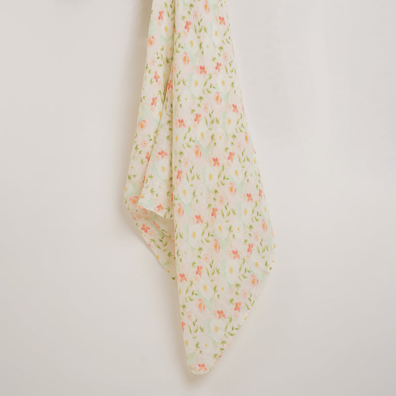 Organic Cotton Baby Swaddle | Floral Design & Striped | Multicolour | 120 x 120 cm | Set of 2.