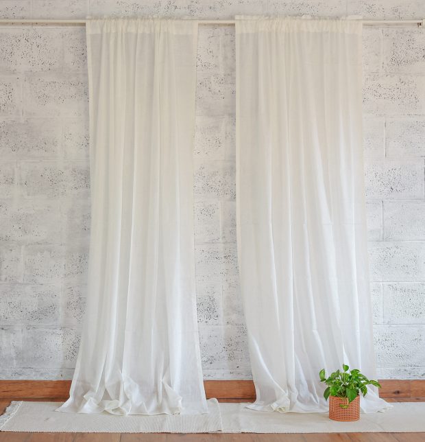 Pure Cotton Sheer Curtains | White