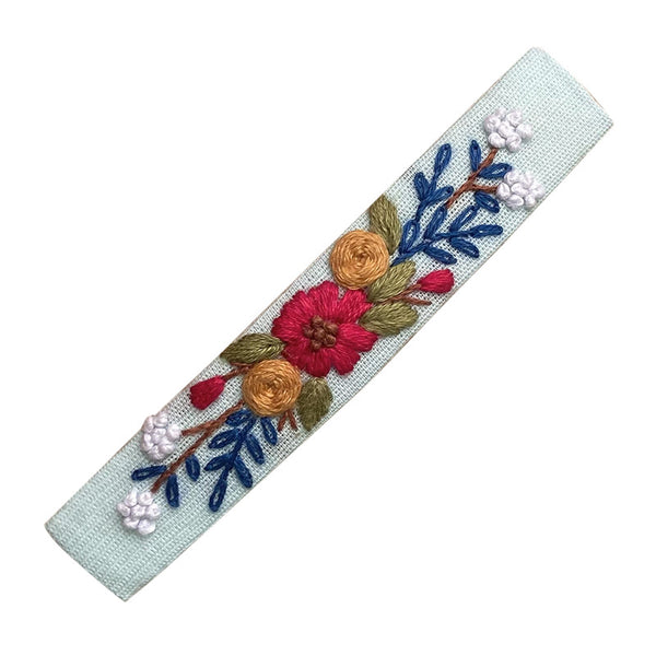Cotton Linen Hair Clip for Women | Sea Green | Hand Embroidered