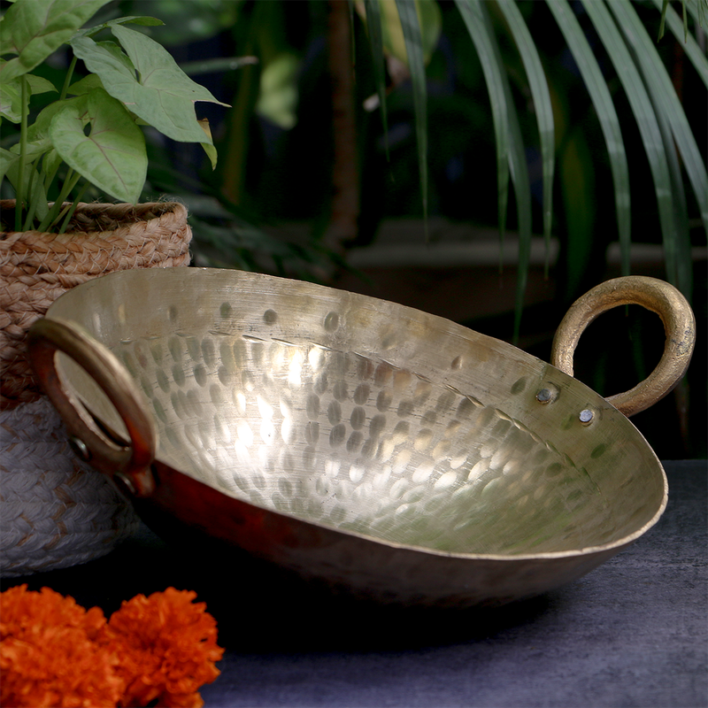 Brass Kadai with Kalai | 8 inch | Golden