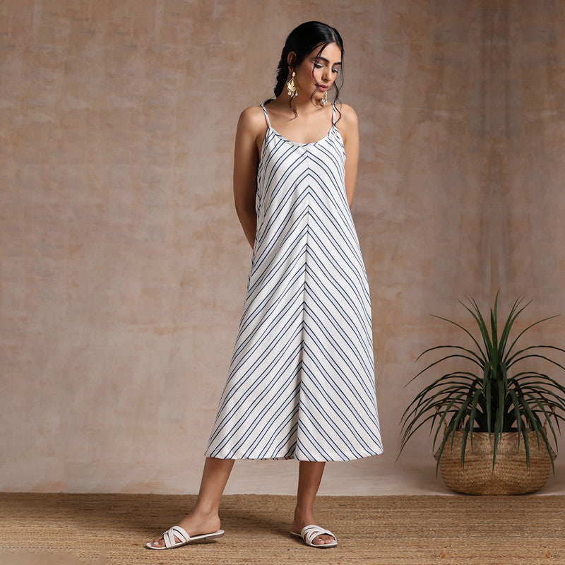 Linen Slip Dress & Overlay | Striped | Blue & White