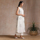 Linen Kurta Set | Embroidered Tunic & Pant | Cream