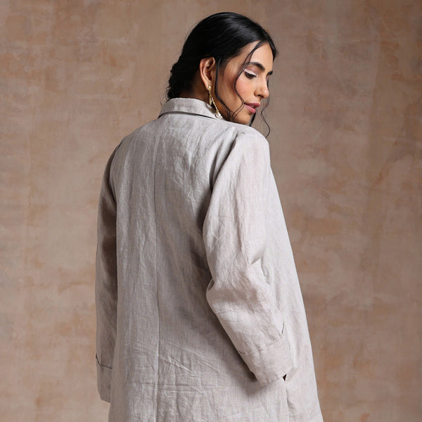 Linen Long Jacket for Women | Off-White & Beige