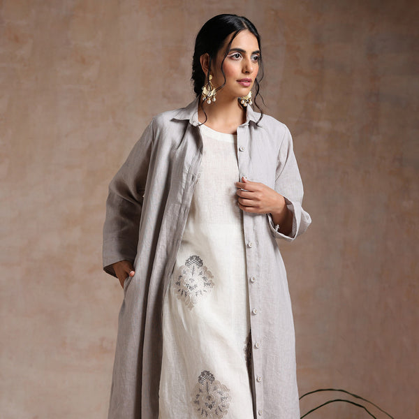 Linen Long Jacket for Women | Off-White & Beige