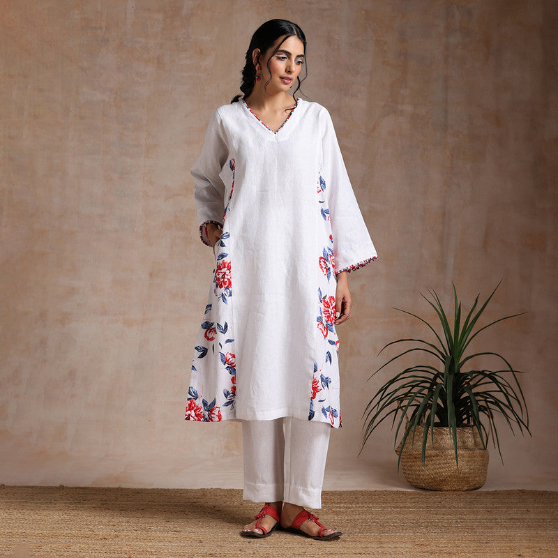Women Cotton Kurta Sets | Floral Print | White