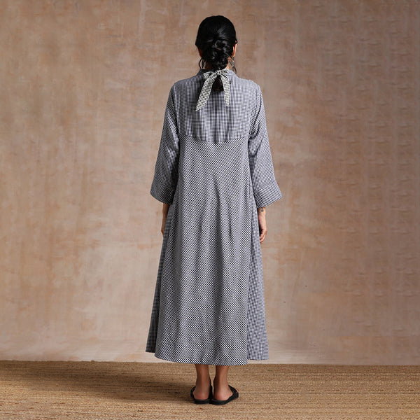 Cotton Midi Dress | Gingham Checks | Navy
