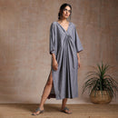 Chambray Cotton Kaftan Dress | A-Line | Grey