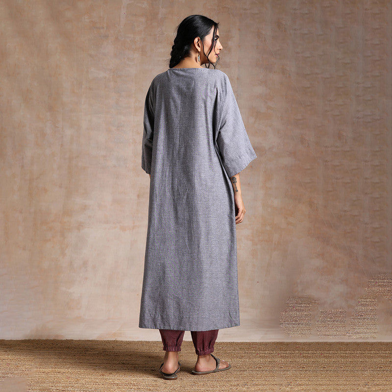 Chambray Cotton Kurta Set | A-Line Kaftan & Pant | Grey