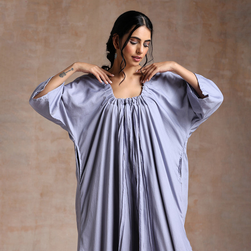 Soft Cotton Kaftan Dress with Slip | A-Line | Side Slit | Grey