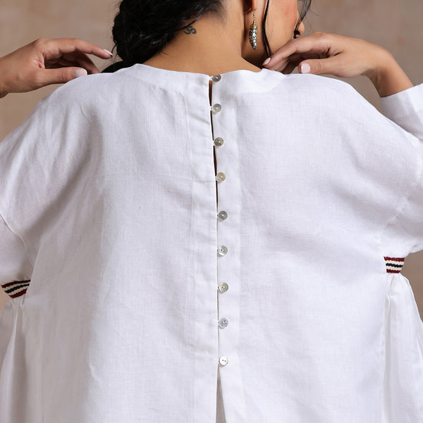 Women Linen Top | Front & Back Button | White