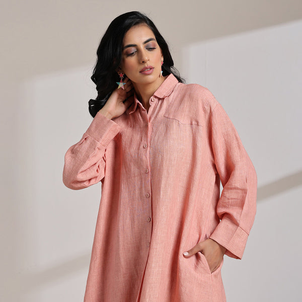 Linen Kurta Set | Long Tunic & Pant | Peach