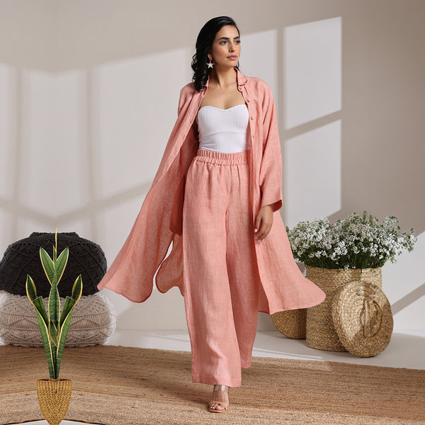 Linen Kurta Set | Long Tunic & Pant | Peach