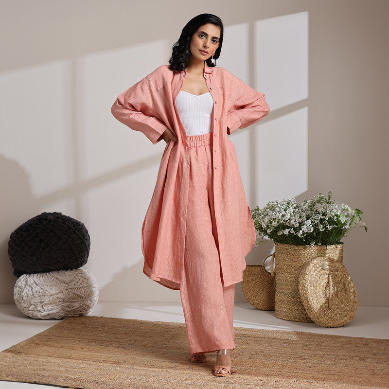 Linen Kurta Set | Long Tunic & Pant | Peach