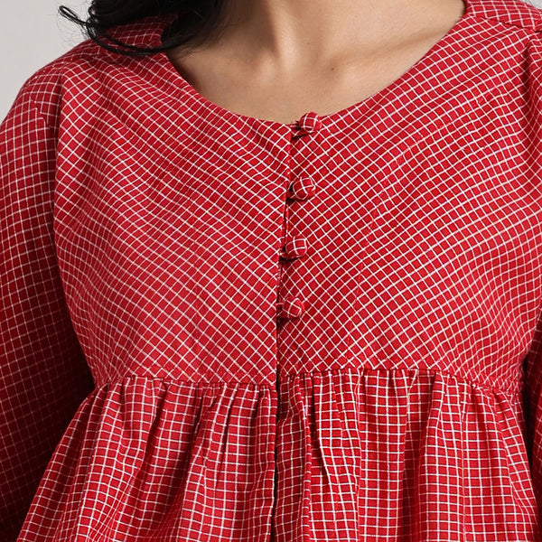 Women Cotton Top | Flowy Top | Checkered | Red & White