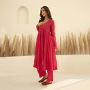 Chanderi Kurta Set | V-Neck | Pink