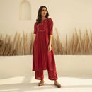 Chanderi Kurta Set | Hand Embroidered | Wine