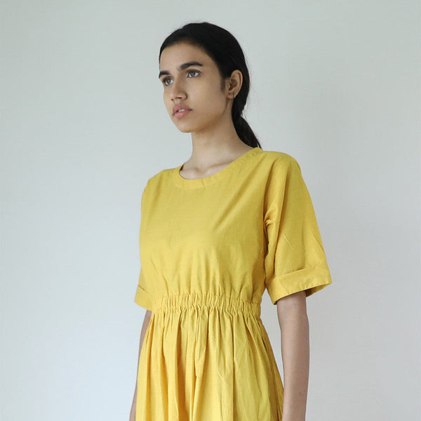 Dresses For Women | Cotton Poplin | Round Neck | Yellow