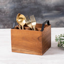 Teak Wood &  Iron Teak Wood Cutlery Holder | Brown & Black