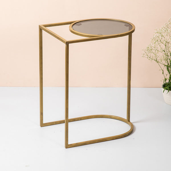 Iron & Glass Side Table | Gold | L-12xW-9xH-20 Inches