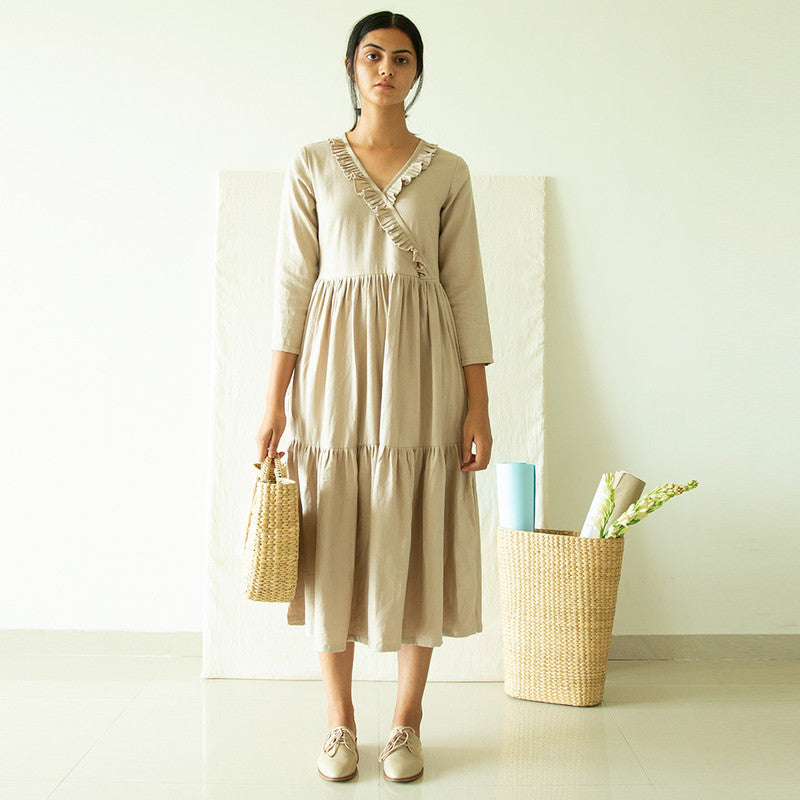 Pure Linen Tier Dress | Beige