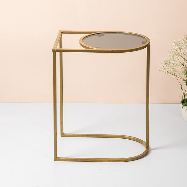 Iron & Glass Side Table | Gold | L-12xW-9xH-20 Inches