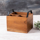 Teak Wood &  Iron Teak Wood Cutlery Holder | Brown & Black