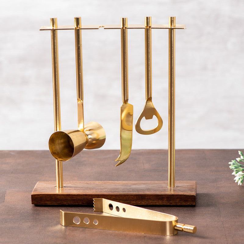 Bar Tool Set | Mango Wood & Stainless Steel | Gold.