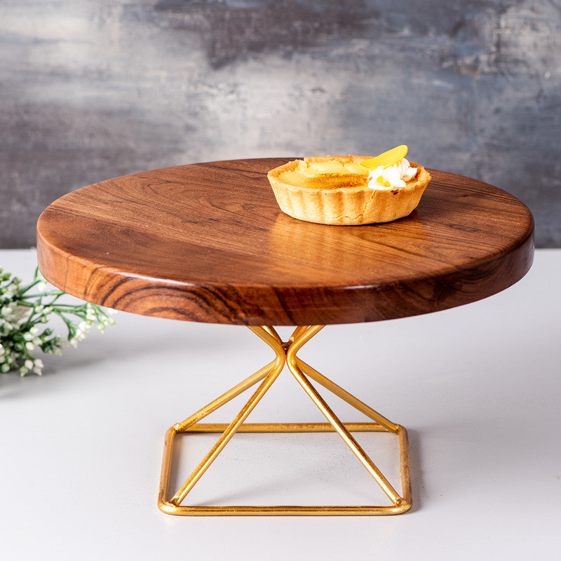 Wooden Cake Stand | Teak Wood | Gold