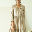 Pure Linen Tier Dress | Beige