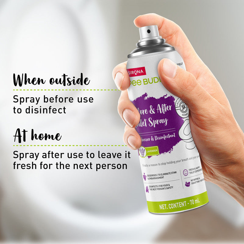PeeBuddy Spritz Toilet Seat Sanitizer Spray | Lavender | Before & After Toilet Spray | 70 ml