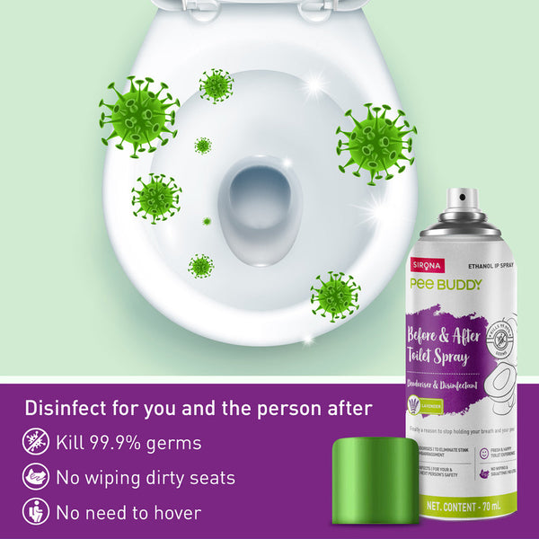 PeeBuddy Toilet Seat Sanitizer Spray | Lavender | Before and After Toilet Spray | 70 ml | Pack of 2