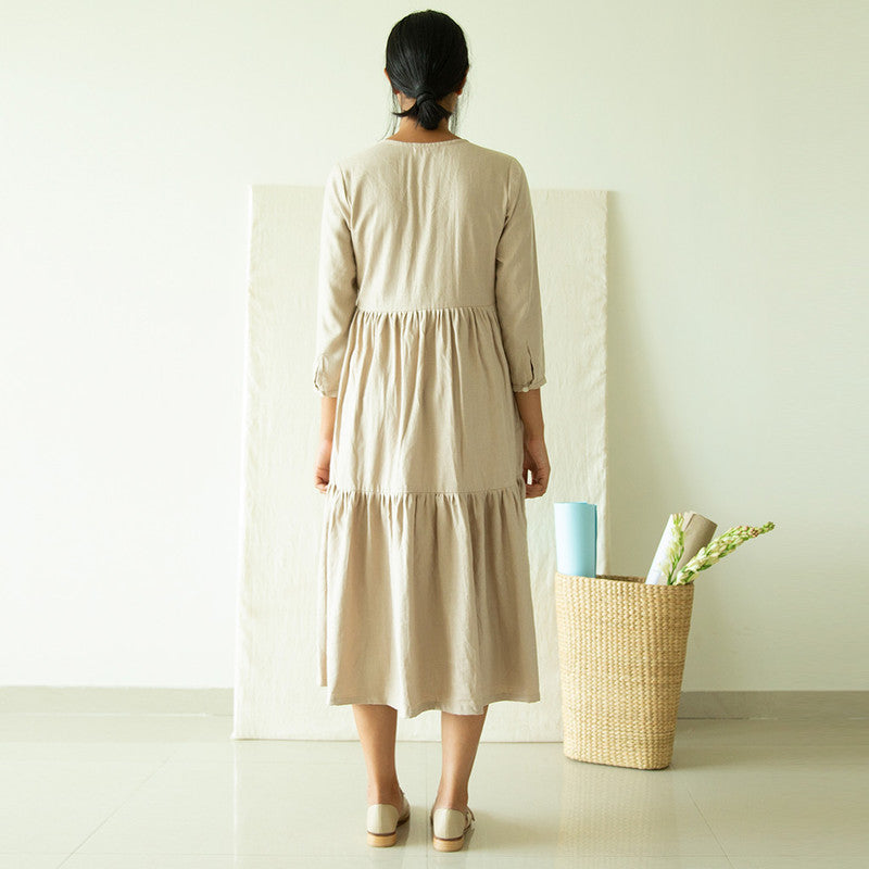 Pure Linen Tier Dress | Beige