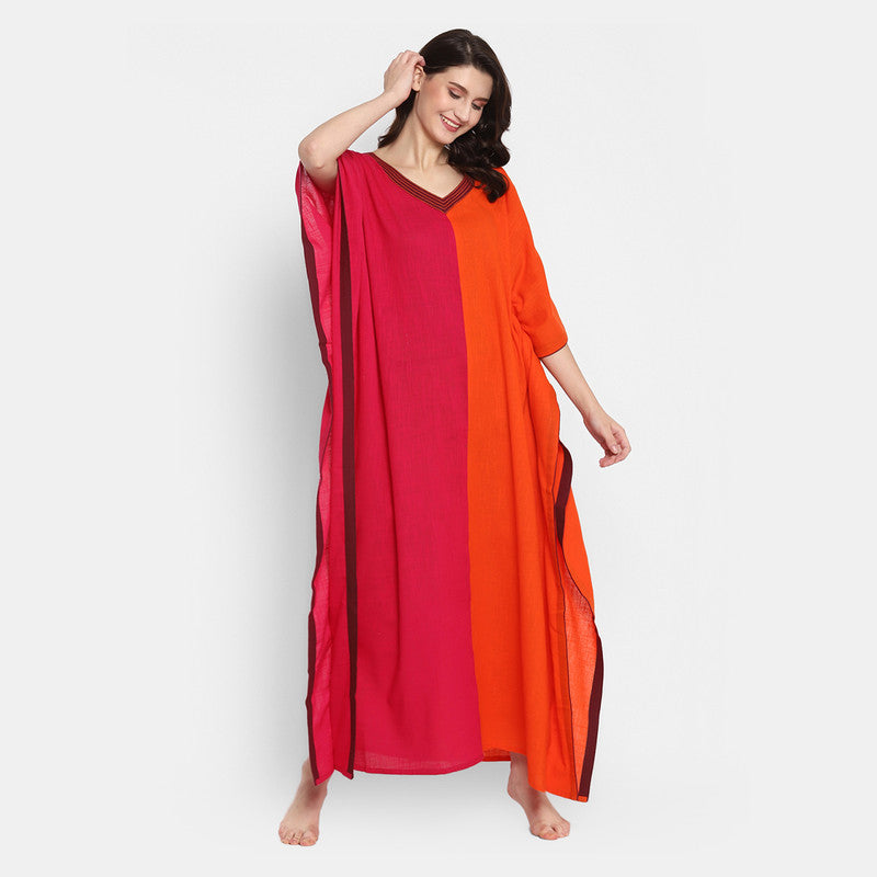 Cotton Kaftan | Ankle Length | Pink & Orange