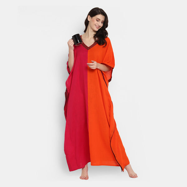 Cotton Kaftan | Ankle Length | Pink & Orange