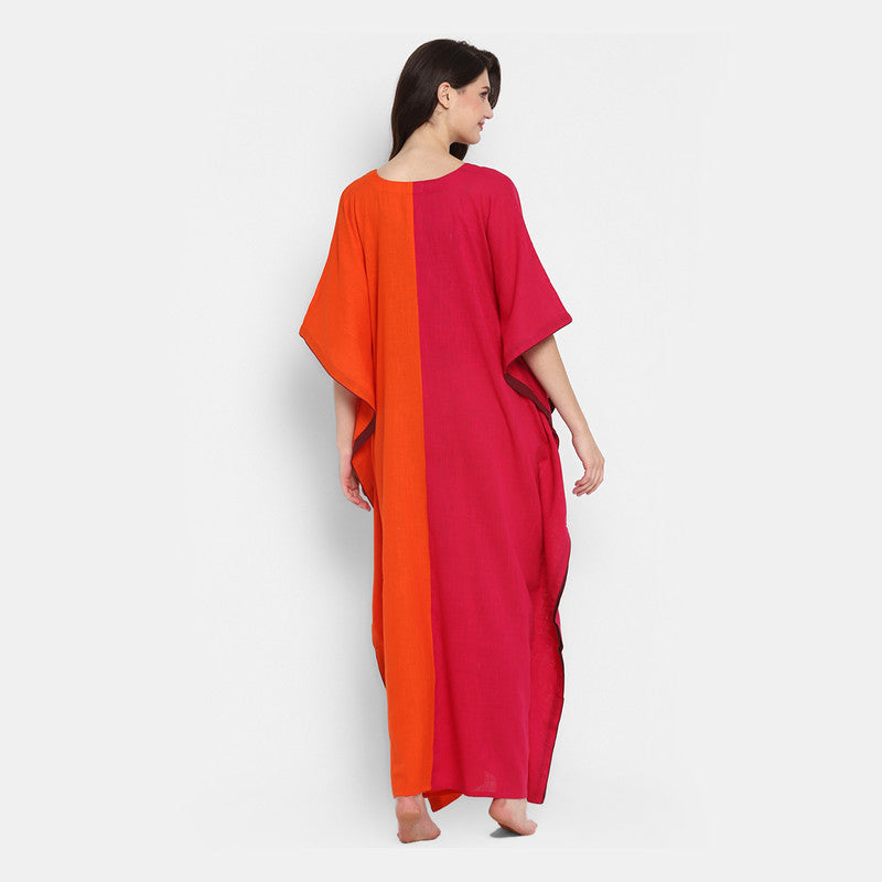 Cotton Kaftan | Ankle Length | Pink & Orange