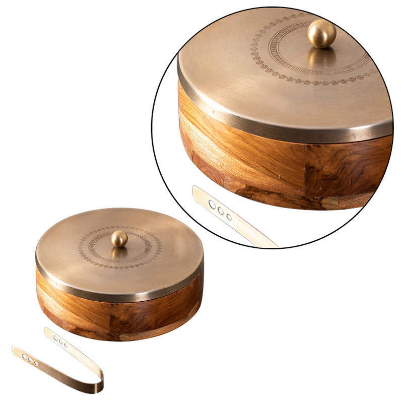 Wooden Roti Box | Teak Wood Chapati Box | Laser Design | Gold