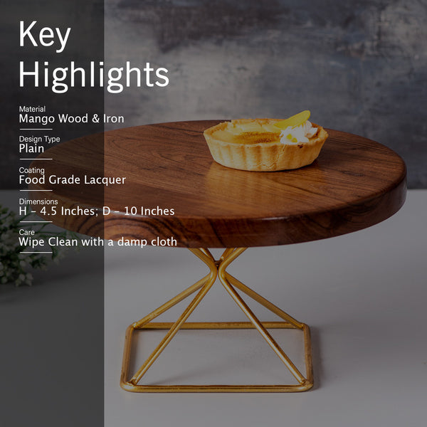 Wooden Cake Stand | Teak Wood | Gold