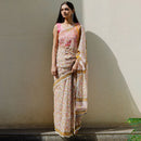 Festive Wear | Kota Doria Sanganeri Print Saree | Beige & Pink