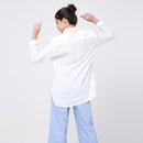 Cotton Curved Hemline Shirt | White