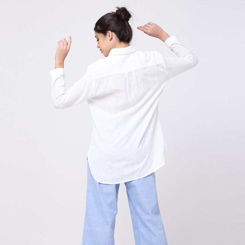 Cotton Curved Hemline Shirt | White