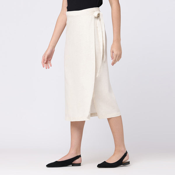 Cotton Tencel Wrap Skirt | Beige