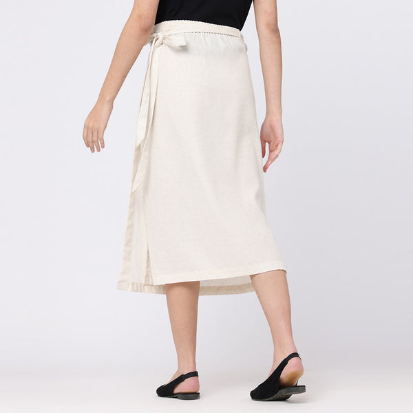 Cotton Tencel Wrap Skirt | Beige