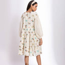 Organic Cotton Mid Dress with Embroidered Motifs | White