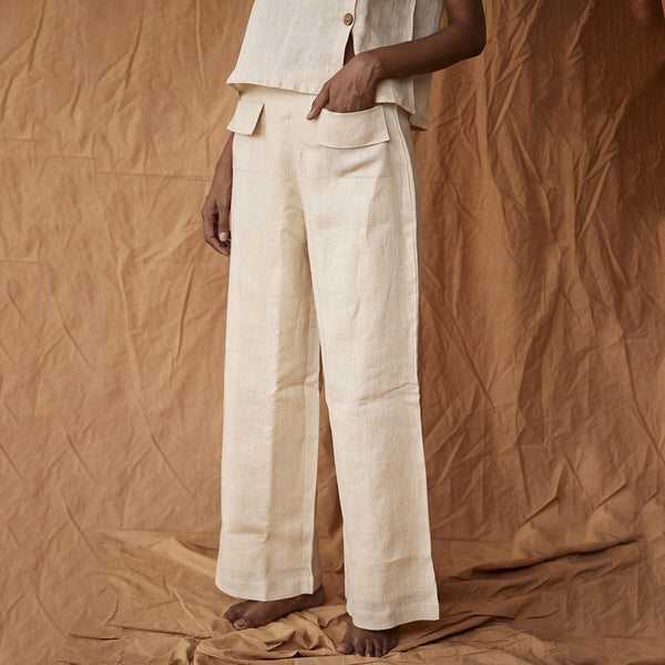 Khaki Pure Linen Pants Design by Linen Bloom Men at Pernias Pop Up Shop  2023