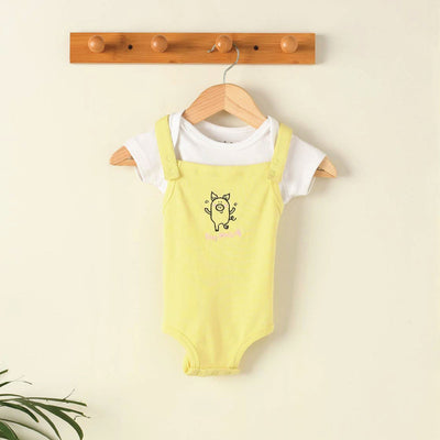 Baby Dungaree Set | Organic Cotton | Yellow & White