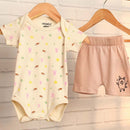 Organic Cotton Baby Shorts Set | Purple & Beige