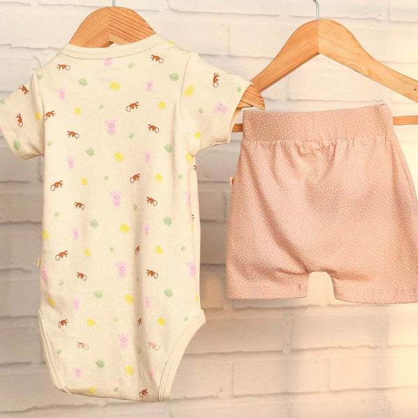 Organic Cotton Baby Shorts Set | Purple & Beige